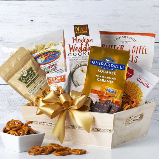 Golden State Gourmet sweet and savory gift basket by GreatArrivals featuring assorted snacks and treats in a decorative crate.