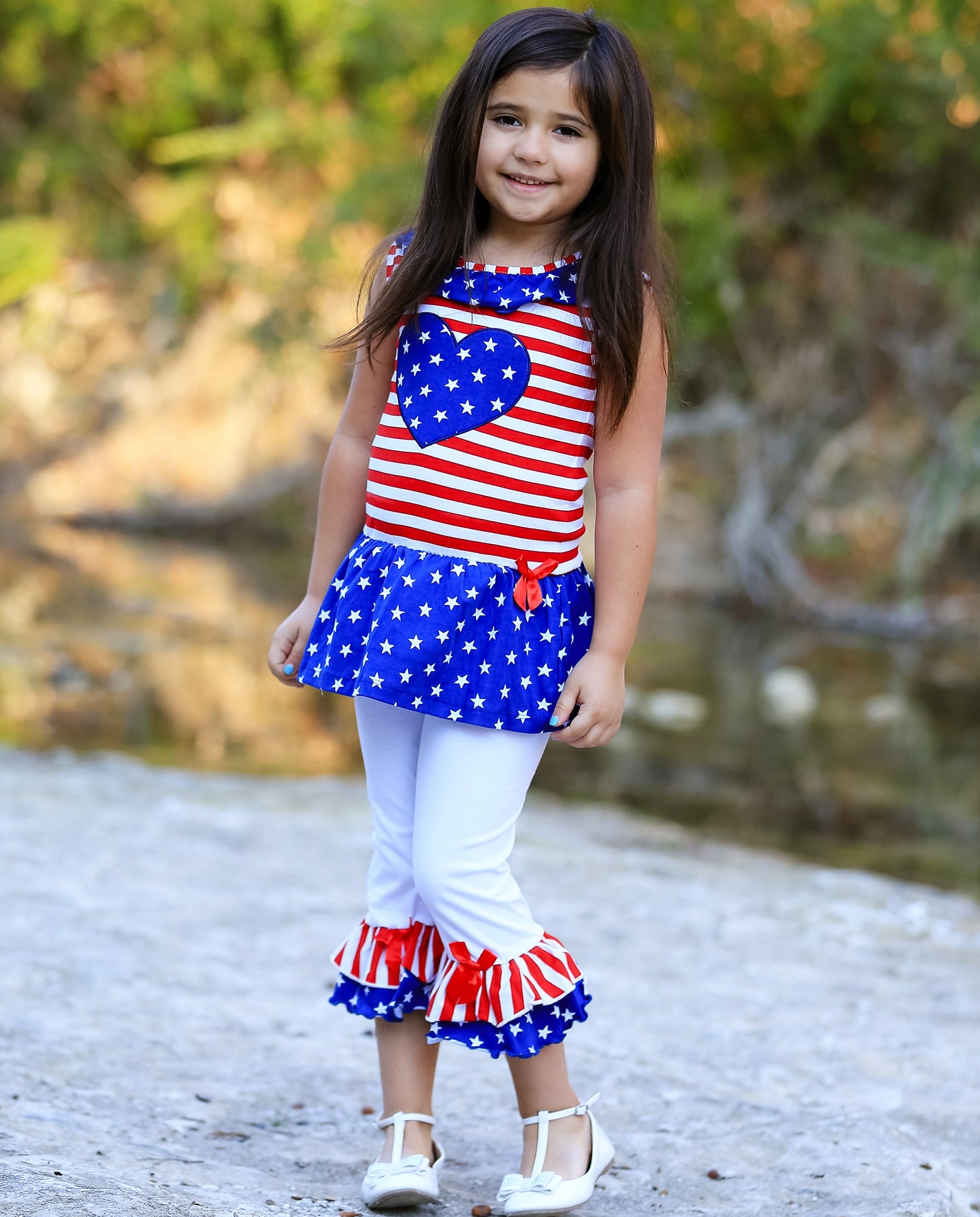 AnnLoren Big Little Girls' 4th of July Star Heart Tunic Leggings Toddler Holiday Clothing