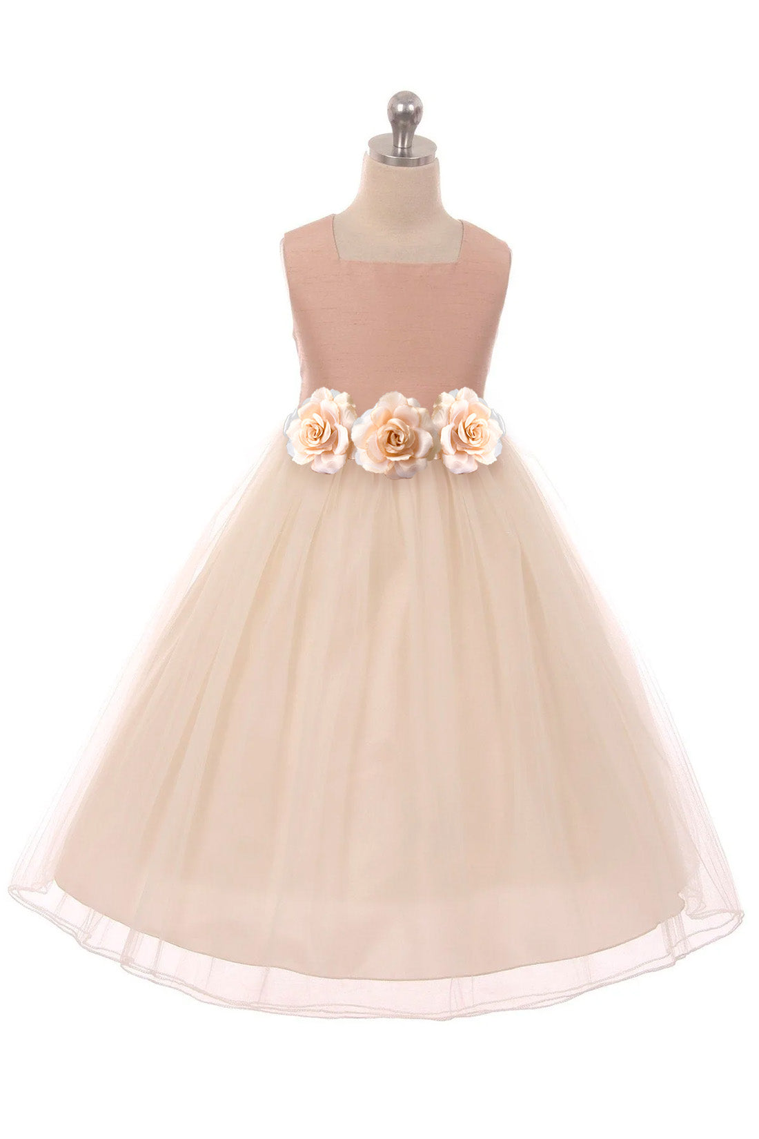 Vintage Rose poly silk tulle girls' plus size dress by Kid's Dream, featuring a floral rose pattern and elegant tulle fabric.