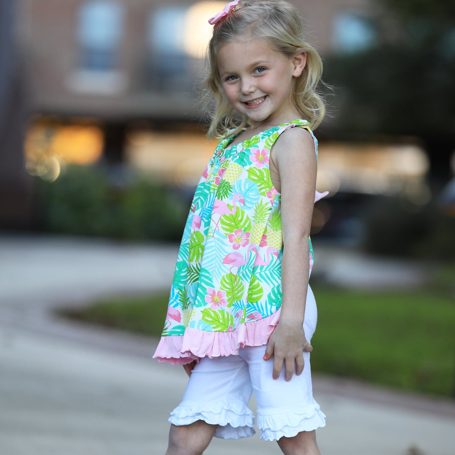 AnnLoren Baby/Toddler Girls Open Back Swing Tank Top with Bow Tropical Design