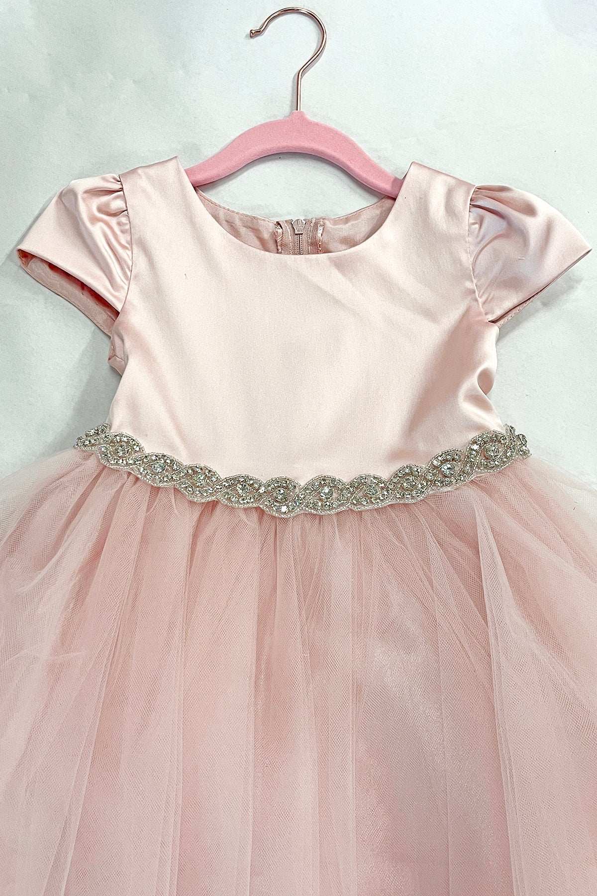 Dress - Capped Sleeve Satin & Tulle Plus Size Dress With Diamond Shaped Rhinestone Trim
