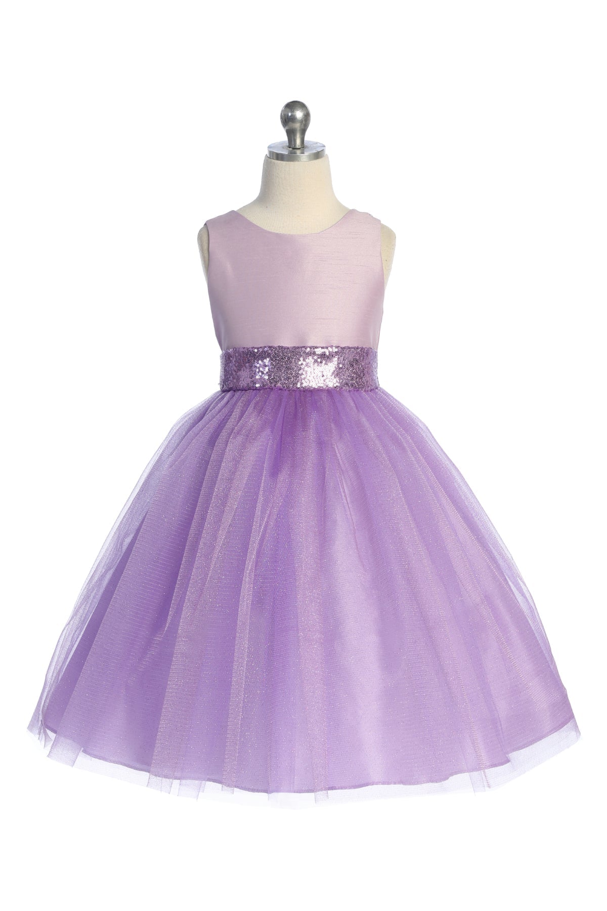 Lavender plus size girls' dress by Kid's Dream featuring sequins, a V back, and bow detail with a stylish, festive design.