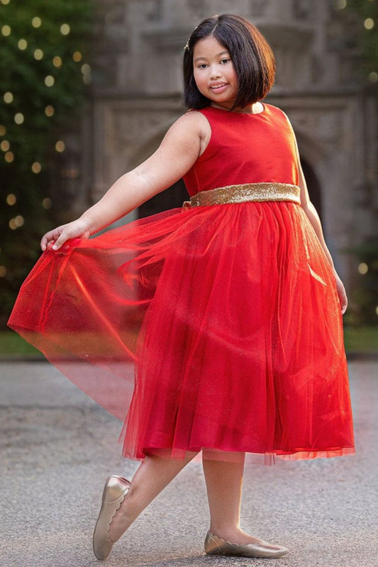 Gold sequins V-back dress with bow for girls, plus size, by Kid's Dream, featuring sparkling fabric and a stylish design.
