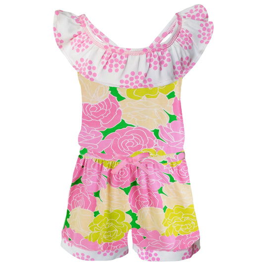 AnnLoren Girls Pink Bloom Floral Shorts Jumpsuit Summer One Piece Outfit