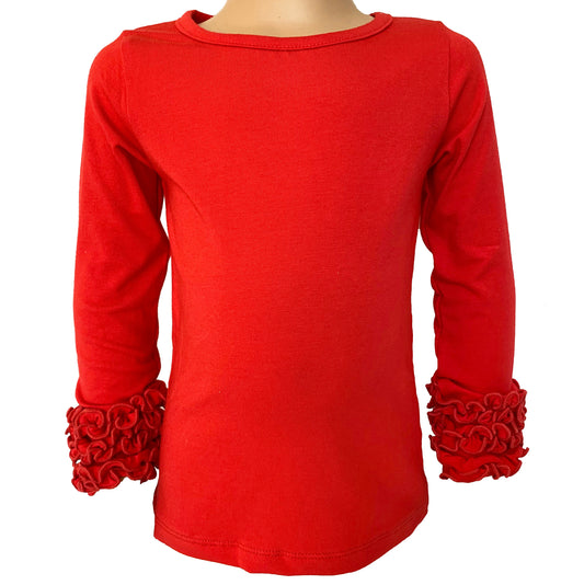 AnnLoren Baby Big Girls Boutique Long Sleeve Red Ruffle Layering T-shirt