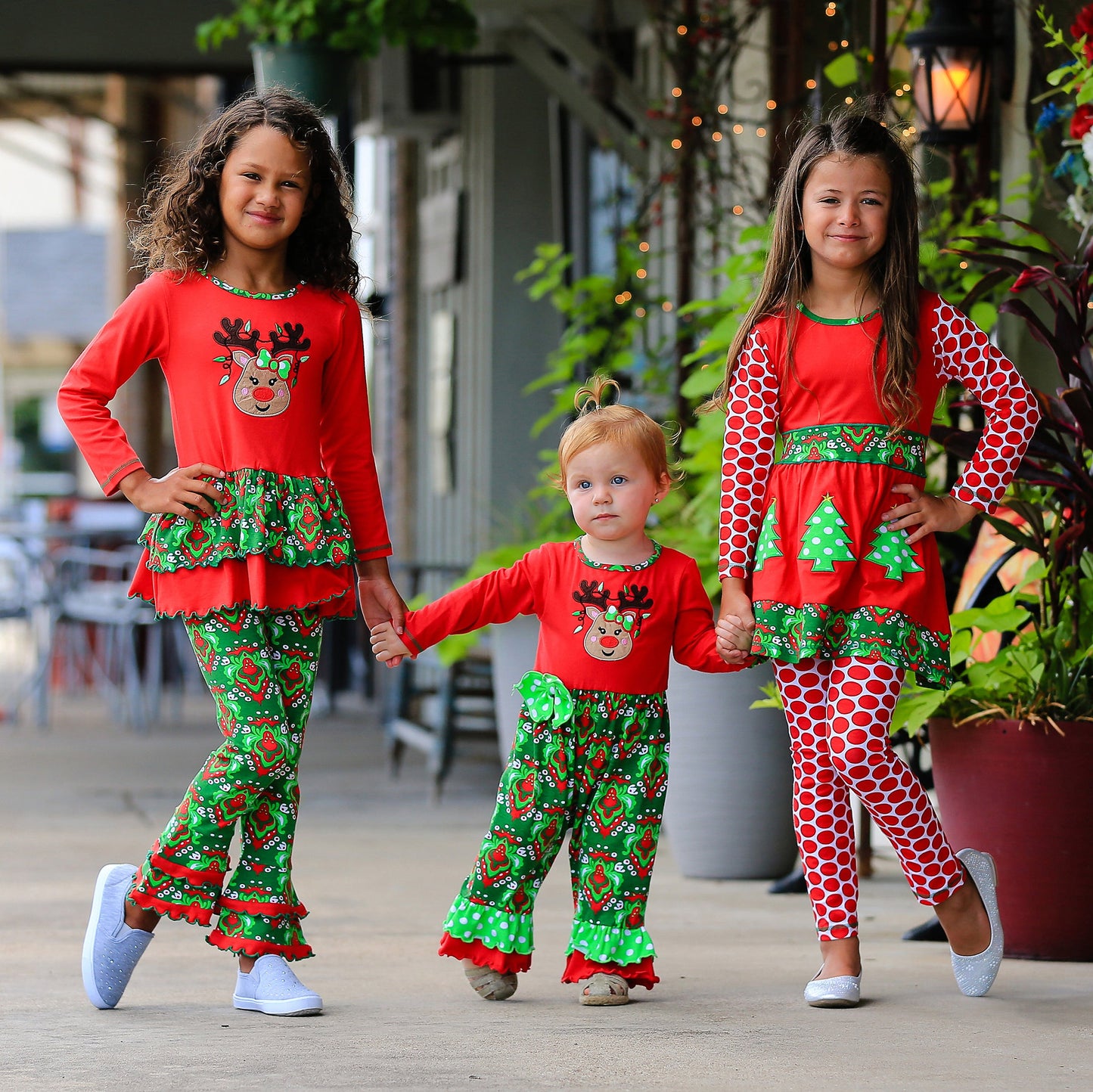 AnnLoren Girls Boutique Winter Holiday Red Green Damask Dress and Legging Set