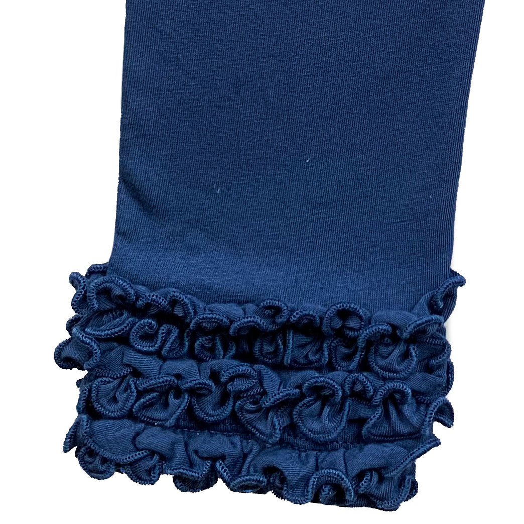 AnnLoren Baby Toddler Big Girls Boutique Navy Ruffle Butt Leggings