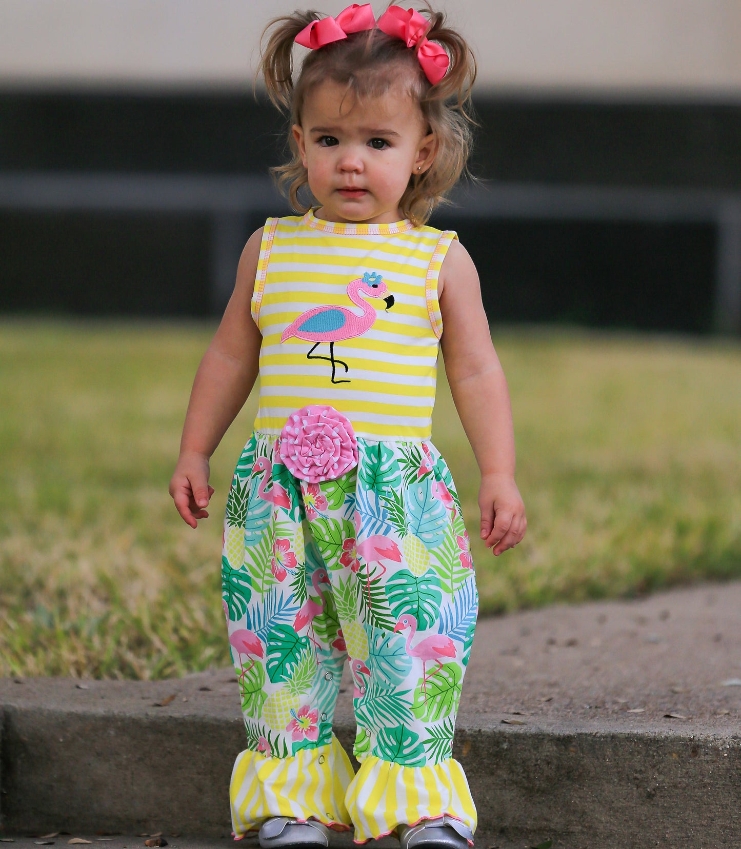 AnnLoren Boutique Baby Girls' Romper Tropical Flamingo Onesie Toddler Jumpsuit