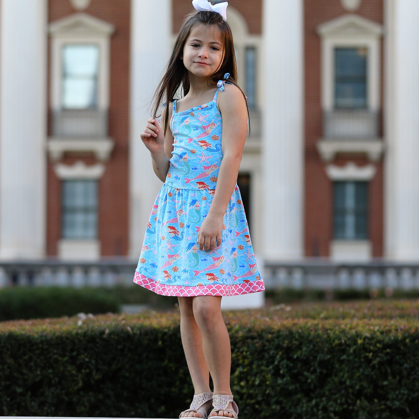 AnnLoren Little Big Girls Mermaid Sea Creatures Dress Cotton Knit Sleeveless Spaghetti Straps
