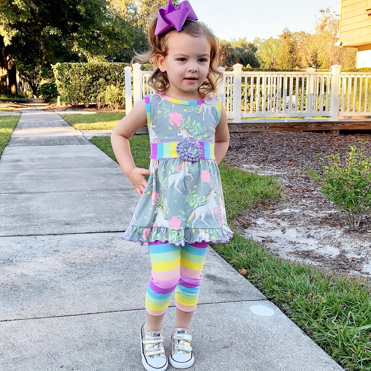 AnnLoren Big Girls Unicorns Rainbow Dress Leggings Boutique Clothing Set