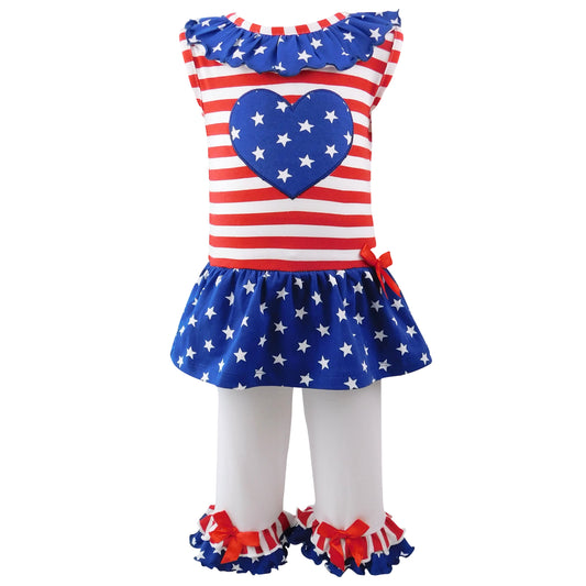 AnnLoren Big Little Girls' 4th of July Star Heart Tunic Leggings Toddler Holiday Clothing