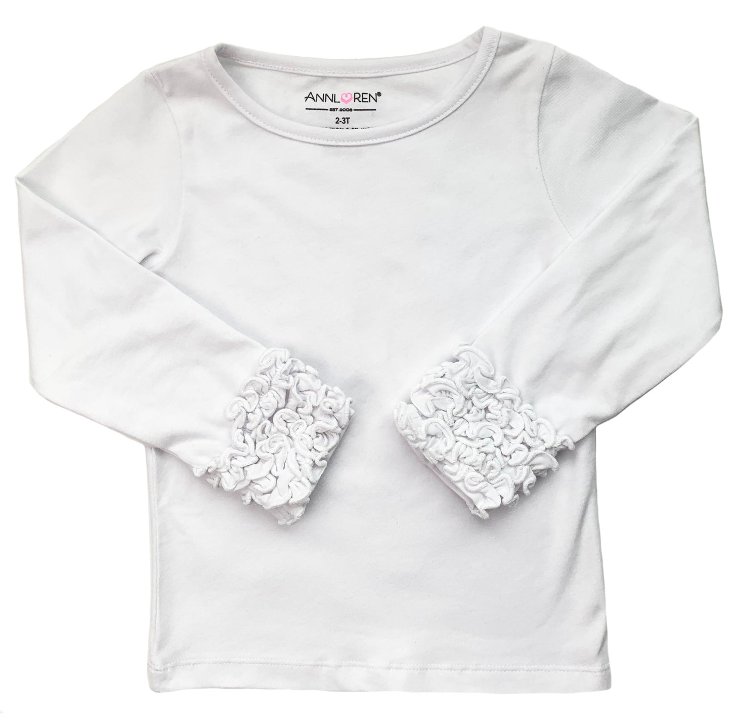 AnnLoren Baby Big Girls Boutique Long Sleeve White Ruffle Layering T-shirt