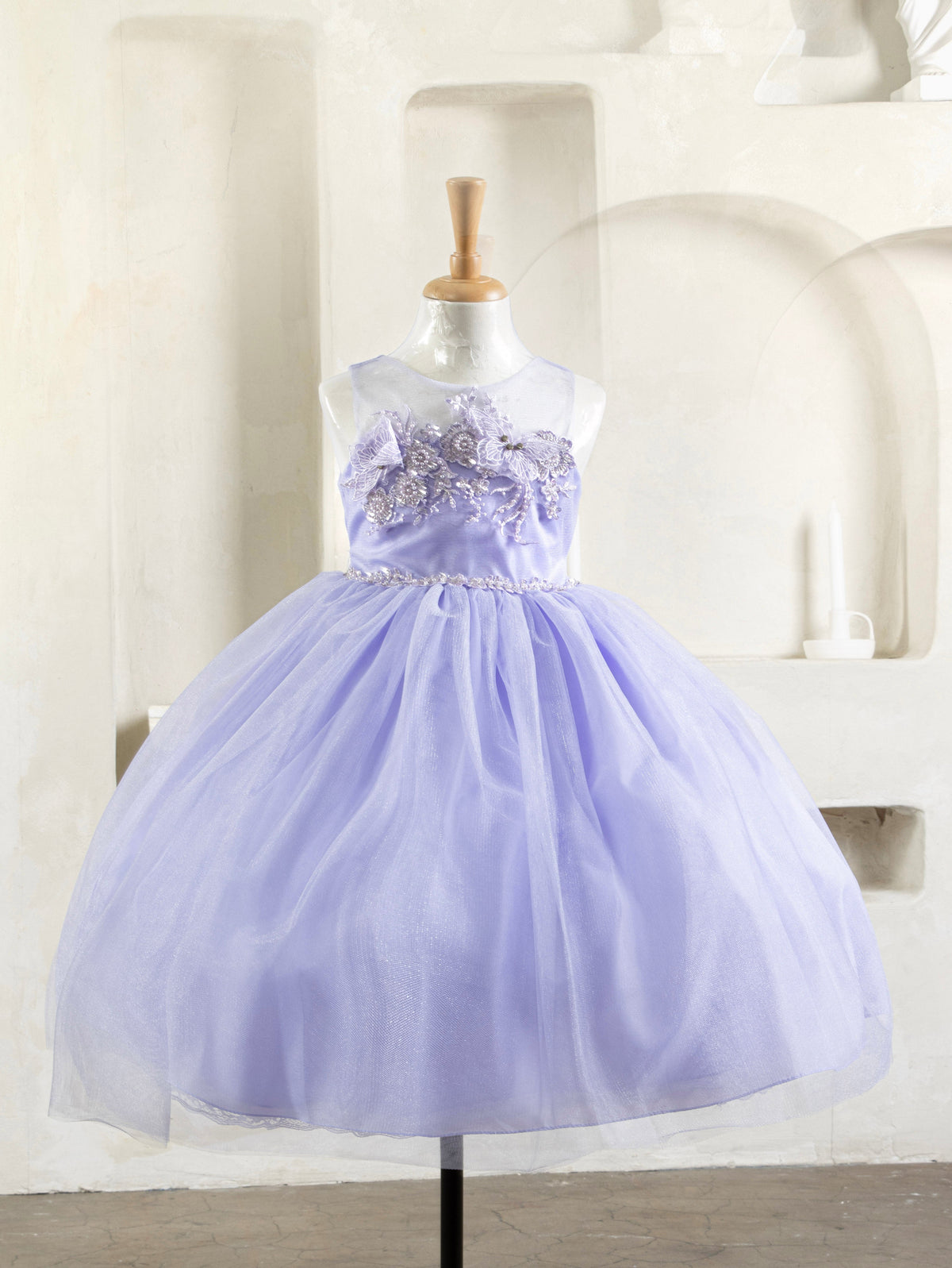 Radiant light-reflecting quality of the specialized shiny crystal tulle net fabric on the Calla Collection D-833 skirt.