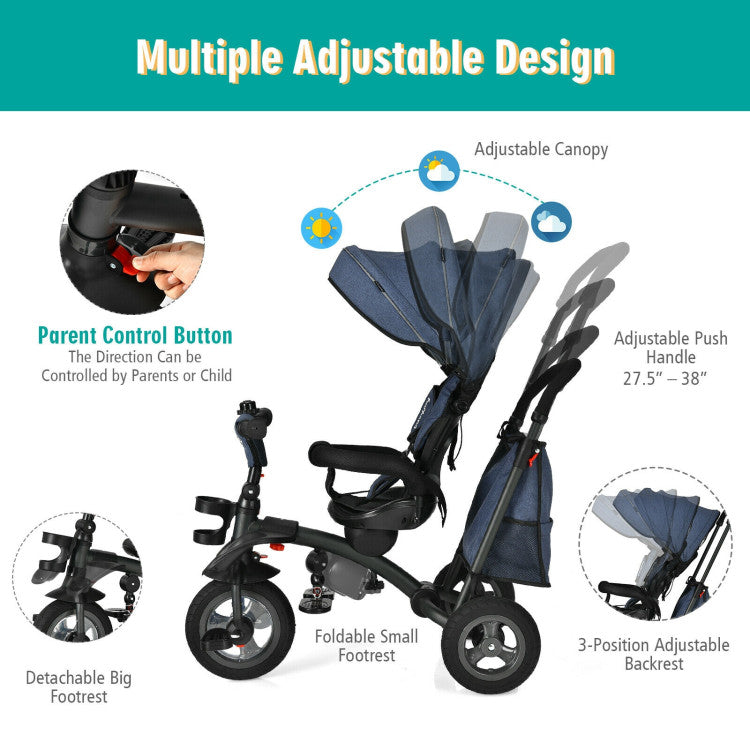 7-In-1 Baby Folding Tricycle Stroller with Rotatable Seat