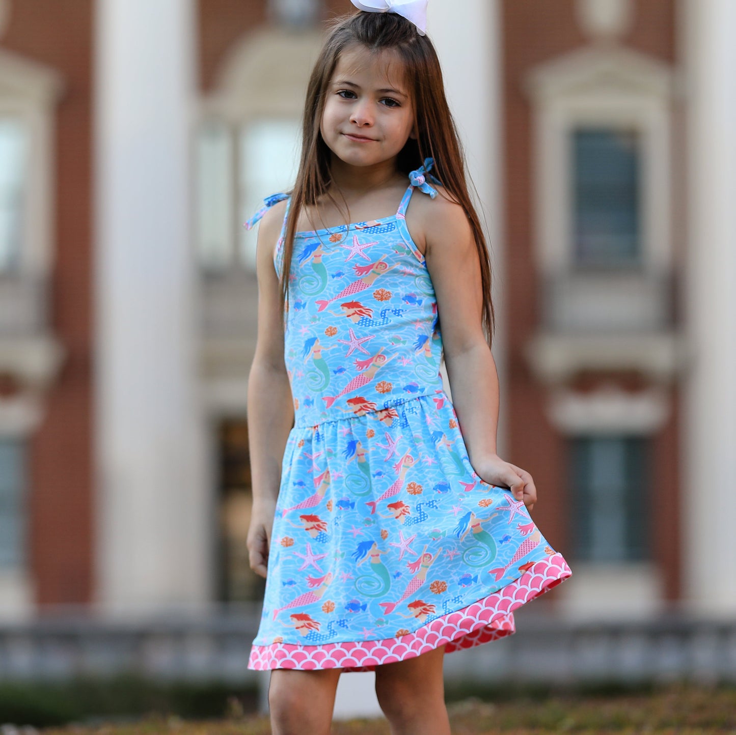 AnnLoren Little Big Girls Mermaid Sea Creatures Dress Cotton Knit Sleeveless Spaghetti Straps