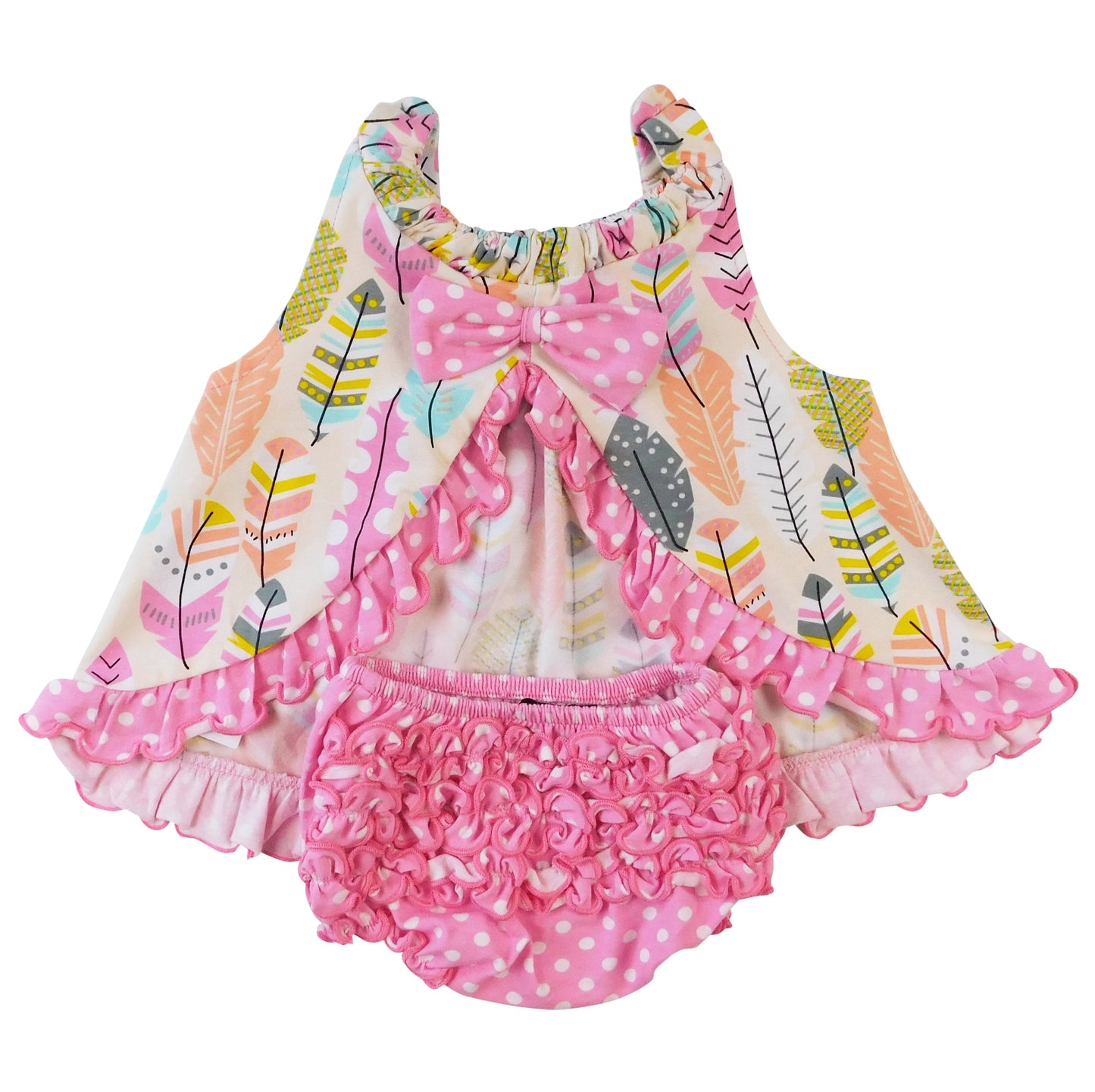 AnnLoren Baby/Toddler Girls Open Back Swing Tank Top with Bow Feather Design