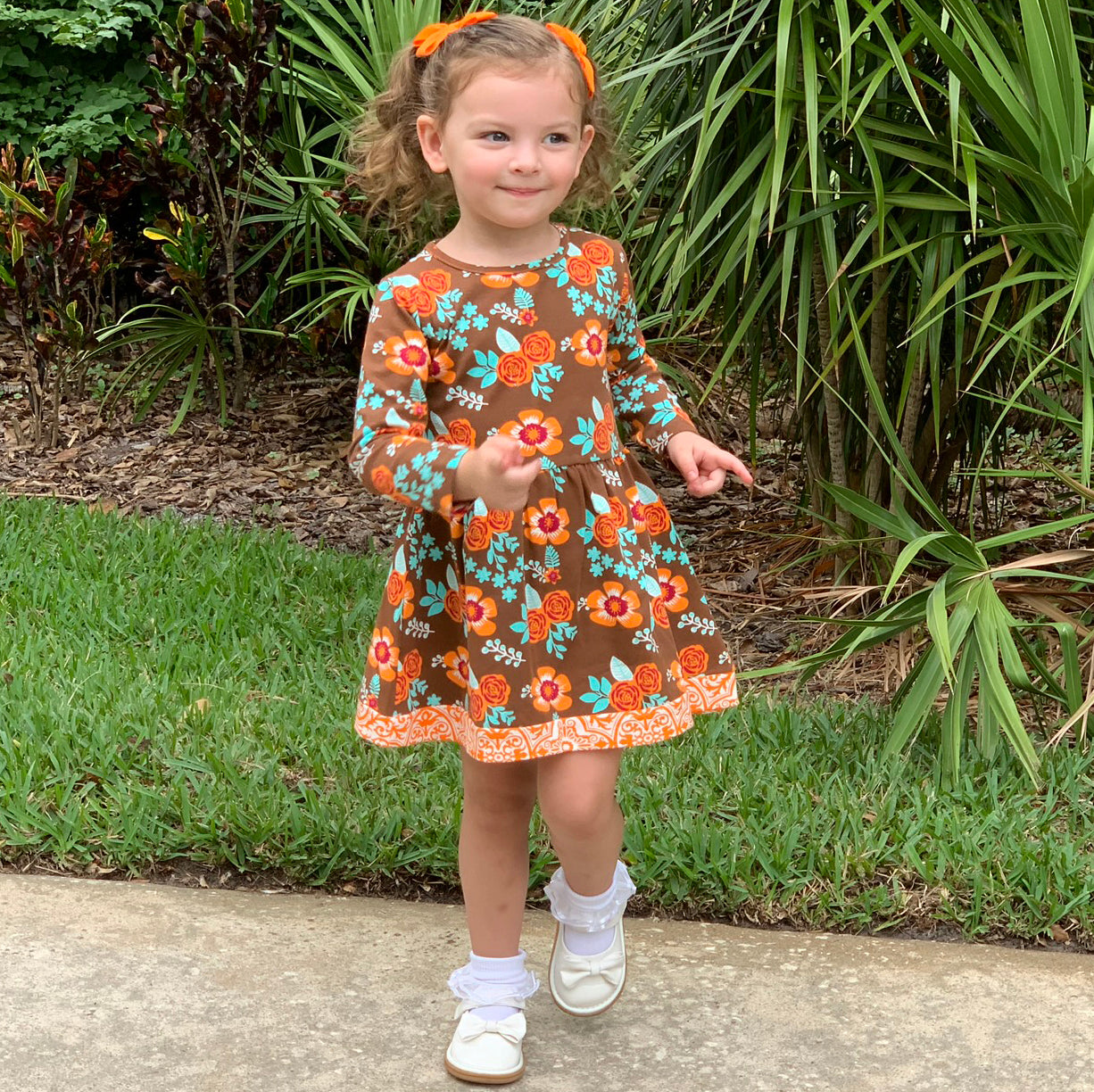 AnnLoren Baby Big Girls Boutique Fall Thanksgiving Floral Cotton Winter Dress