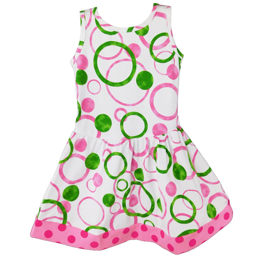 AnnLoren Big Little Girls Pink Green Bubble Design Cotton Knit Swing Dress Holiday Boutique Clothes