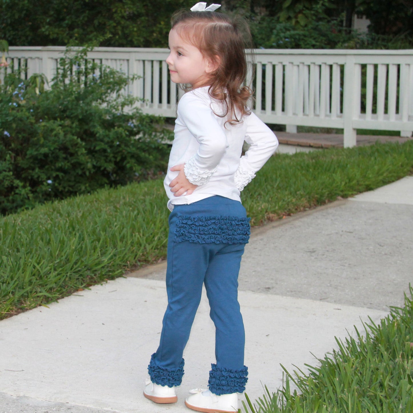 AnnLoren Baby Toddler Big Girls Boutique Navy Ruffle Butt Leggings