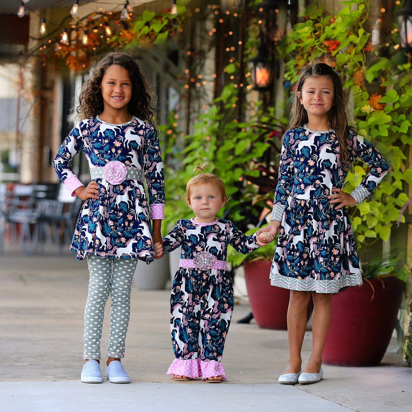 AnnLoren Baby Big Girls Boutique Original Unicorn Polka Dot Cotton Fall Winter Dress