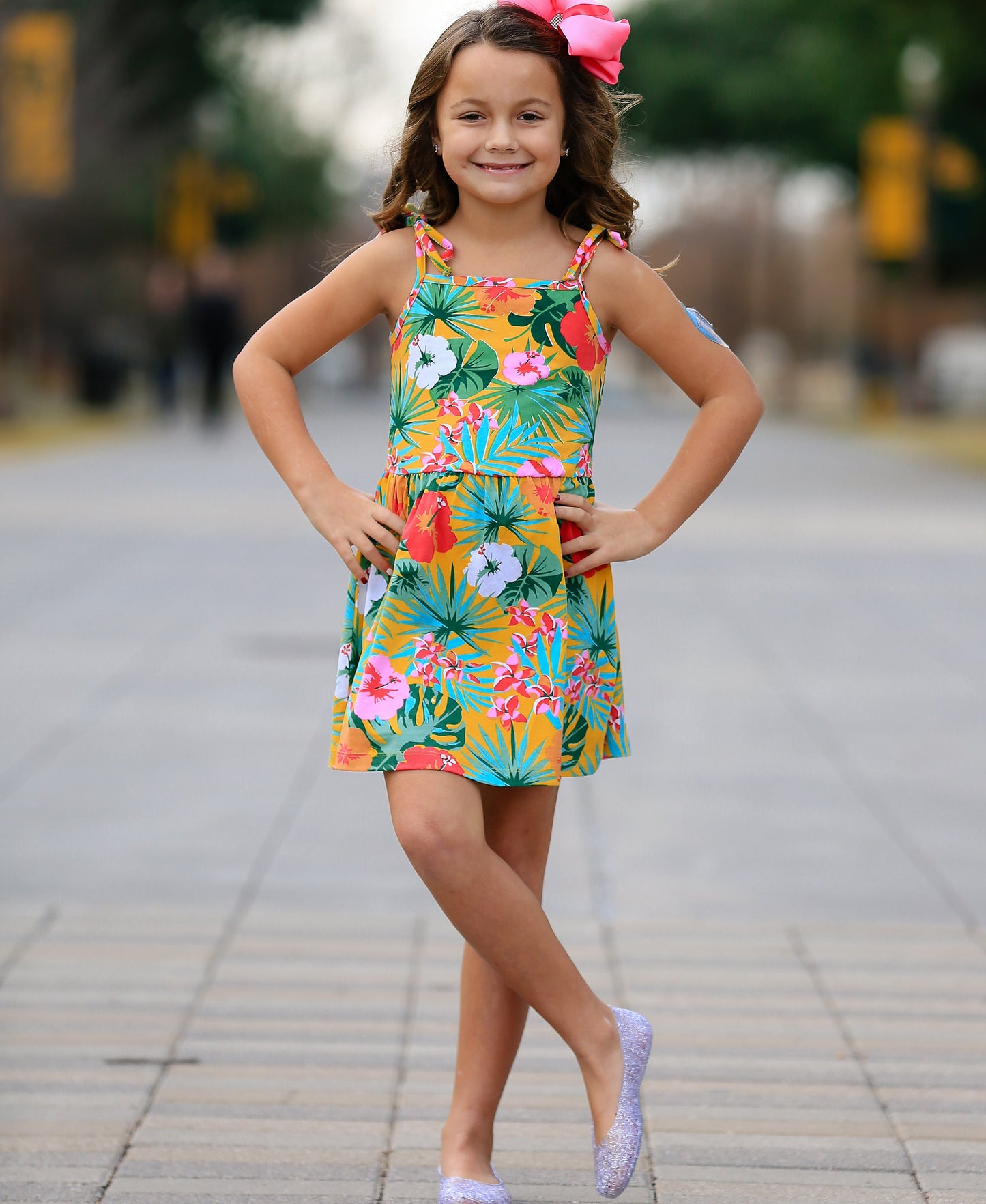 AnnLoren Big Little Girls Hawaiian Hibiscus Floral Tropical Kids Swing Dress Summer Children's Wear