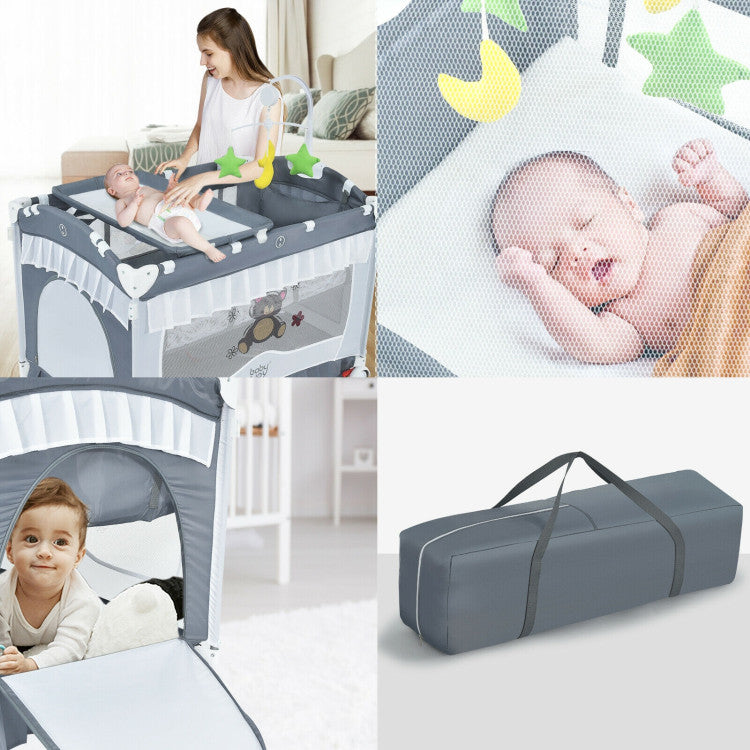 4-in-1 Portable Baby Playard with Carry Bag and Mosquito Net