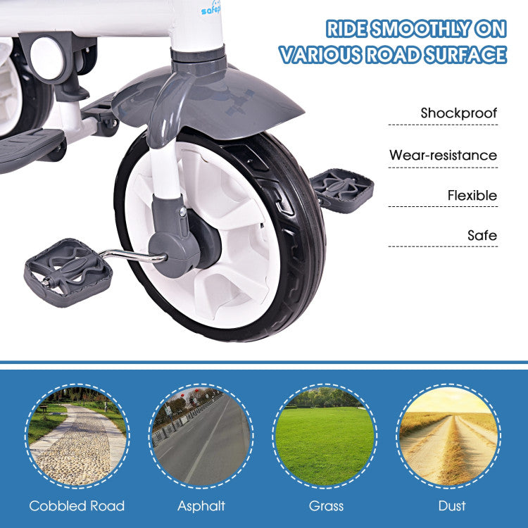 4-in-1 Detachable Baby Stroller Tricycle with Round Canopy