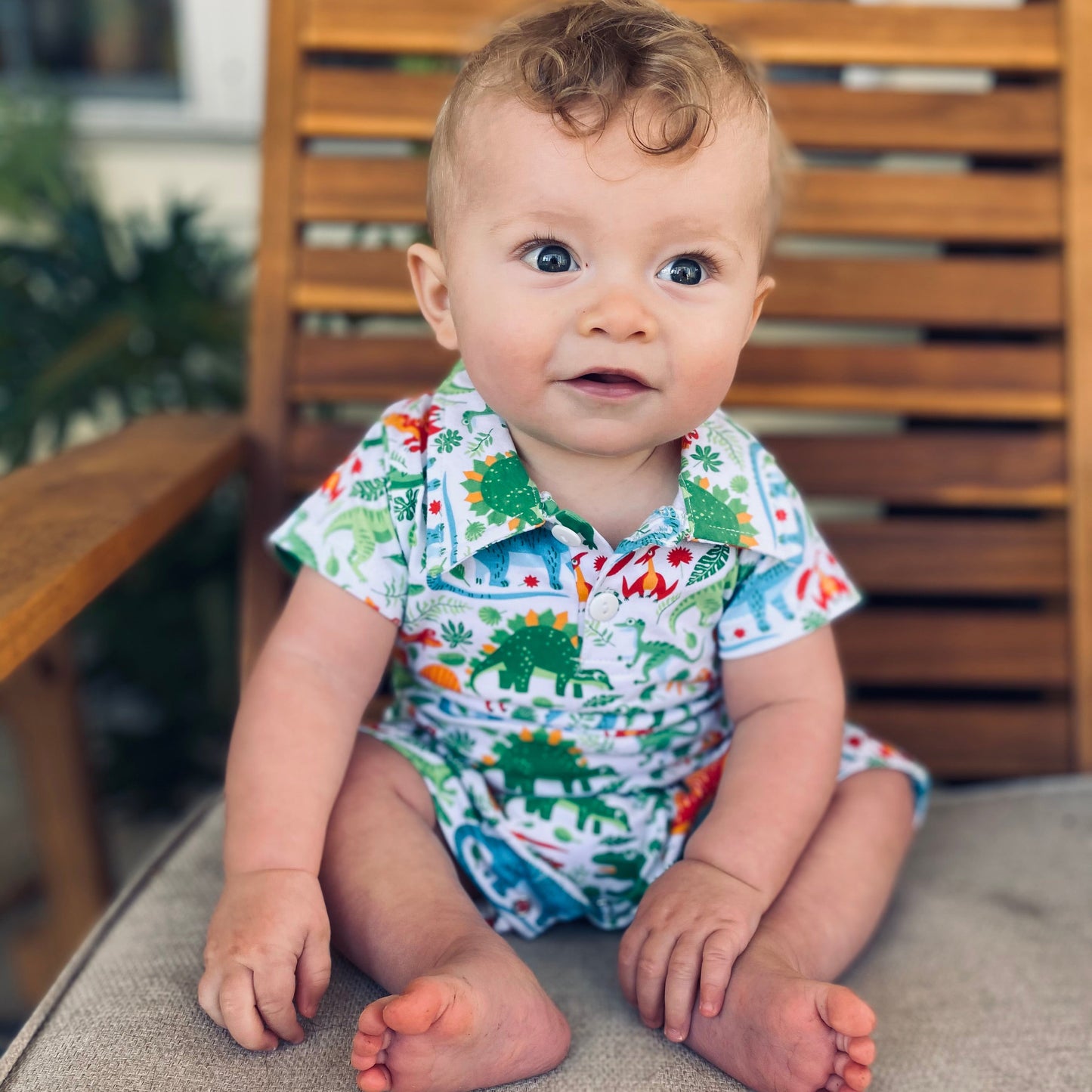 AnnLoren Dinosaur short sleeve Collar Baby/Toddler Boys Romper