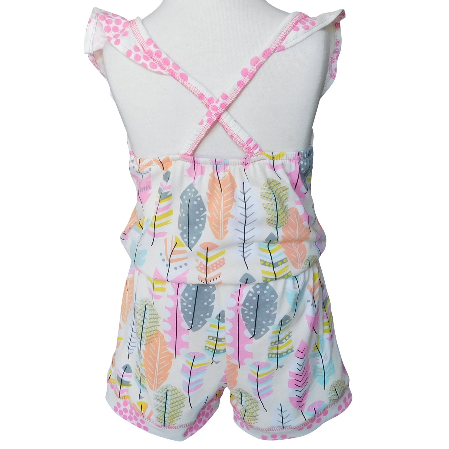 AnnLoren Big Little Girls Pink Feather & Polka Dots Shorts Jumpsuit Spring Summer One Piece Outfit
