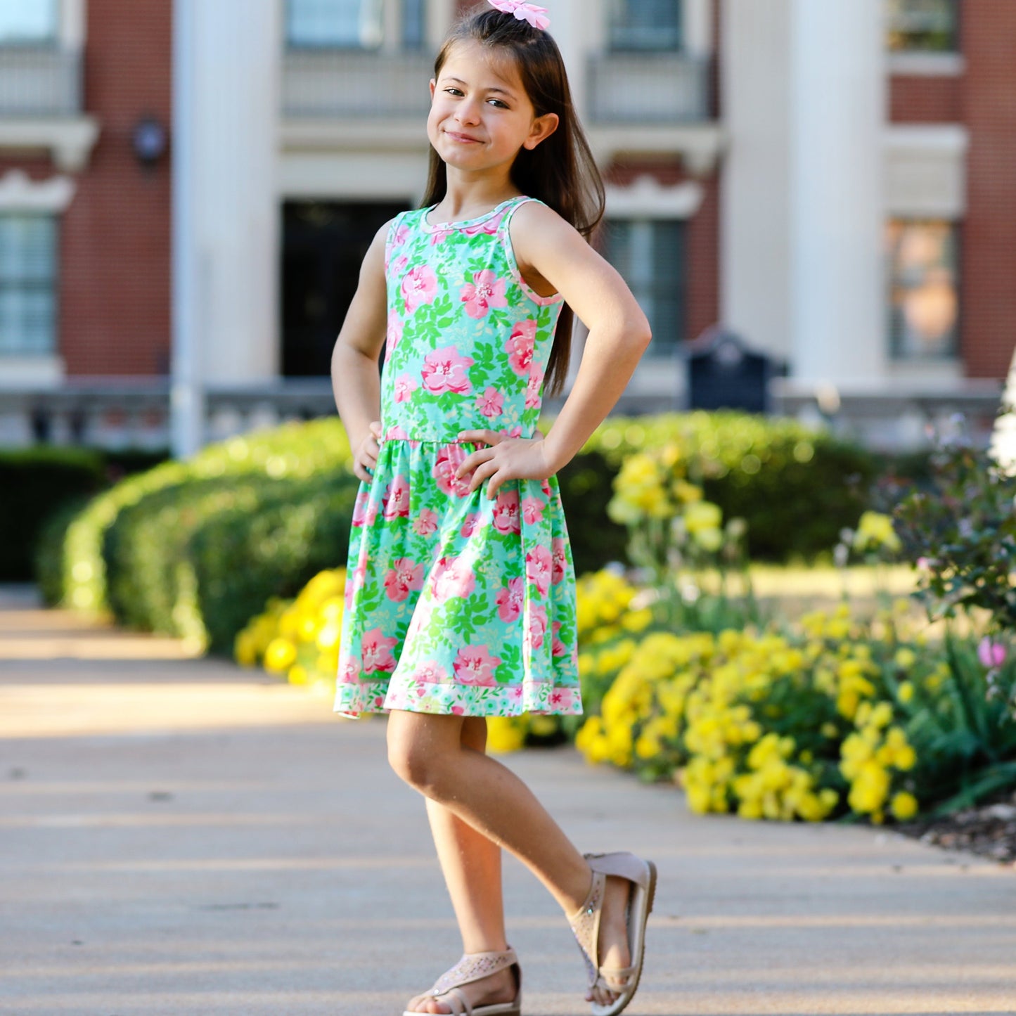 AnnLoren Little & Big Girls Spring Summer Floral Roses Sleeveless Dress Boutique Clothing