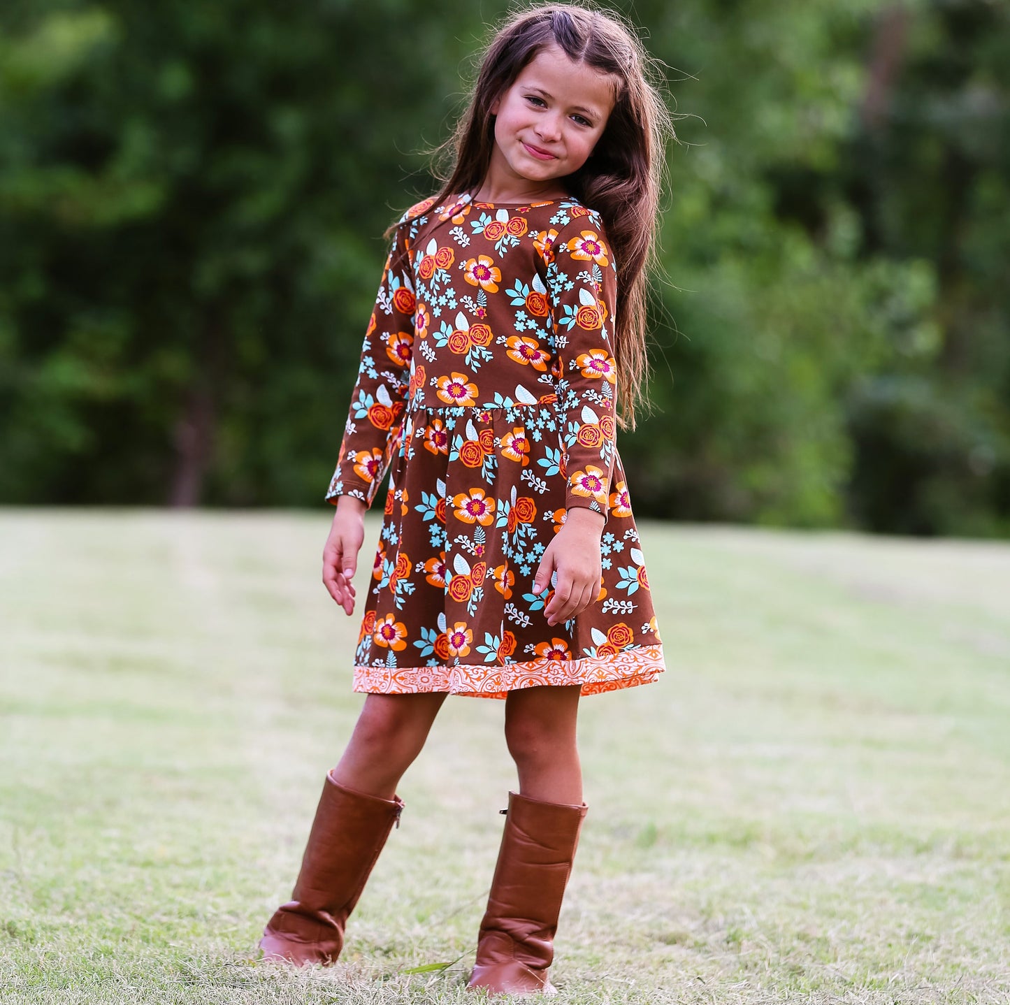 AnnLoren Baby Big Girls Boutique Fall Thanksgiving Floral Cotton Winter Dress