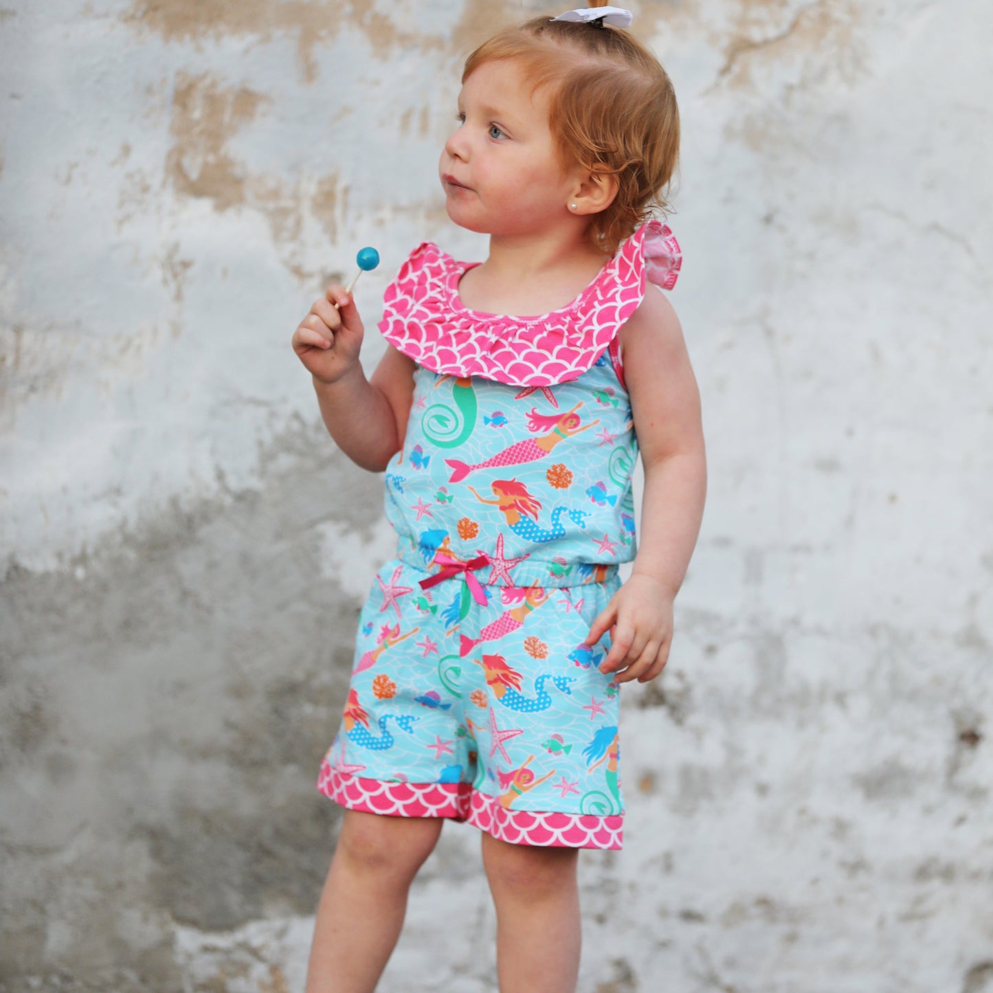 AnnLoren Little Big Girls Nautical Jumpsuit Mermaid Romper Spring Summer Boutique Clothing Sizes 2/3T - 11/12