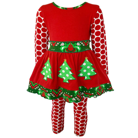 AnnLoren Girls Boutique Winter Holiday Red Green Damask Dress and Legging Set