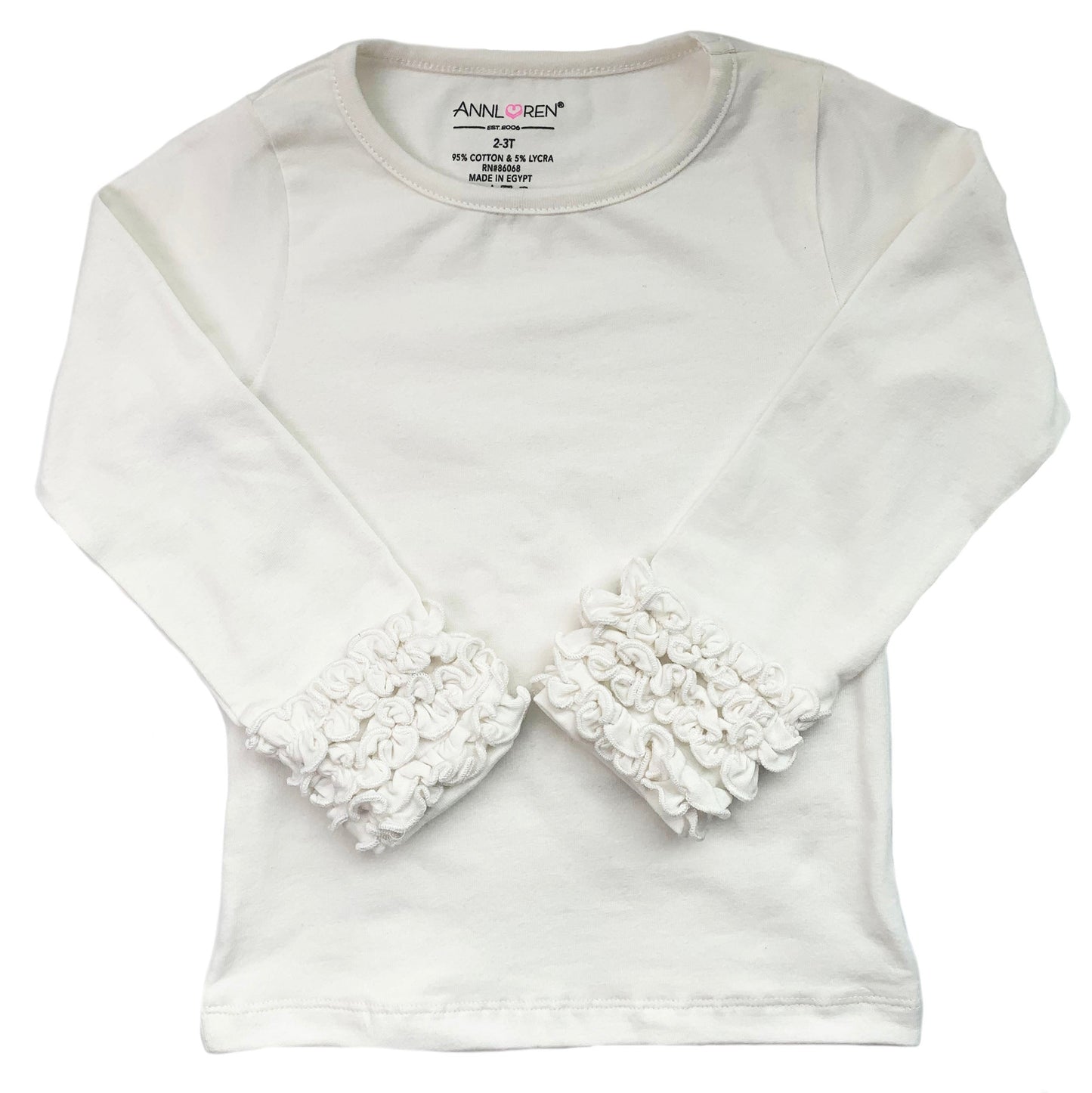 AnnLoren Baby Big Girls Boutique Long Sleeve Cream Ruffle Layering T-shirt Tee Shirt Soft Cotton