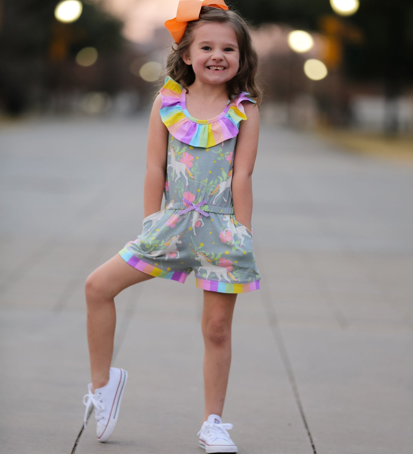 AnnLoren Little Big Girls Jumpsuit Magical Unicorn Rainbows Spring One Pc Boutique Clothing