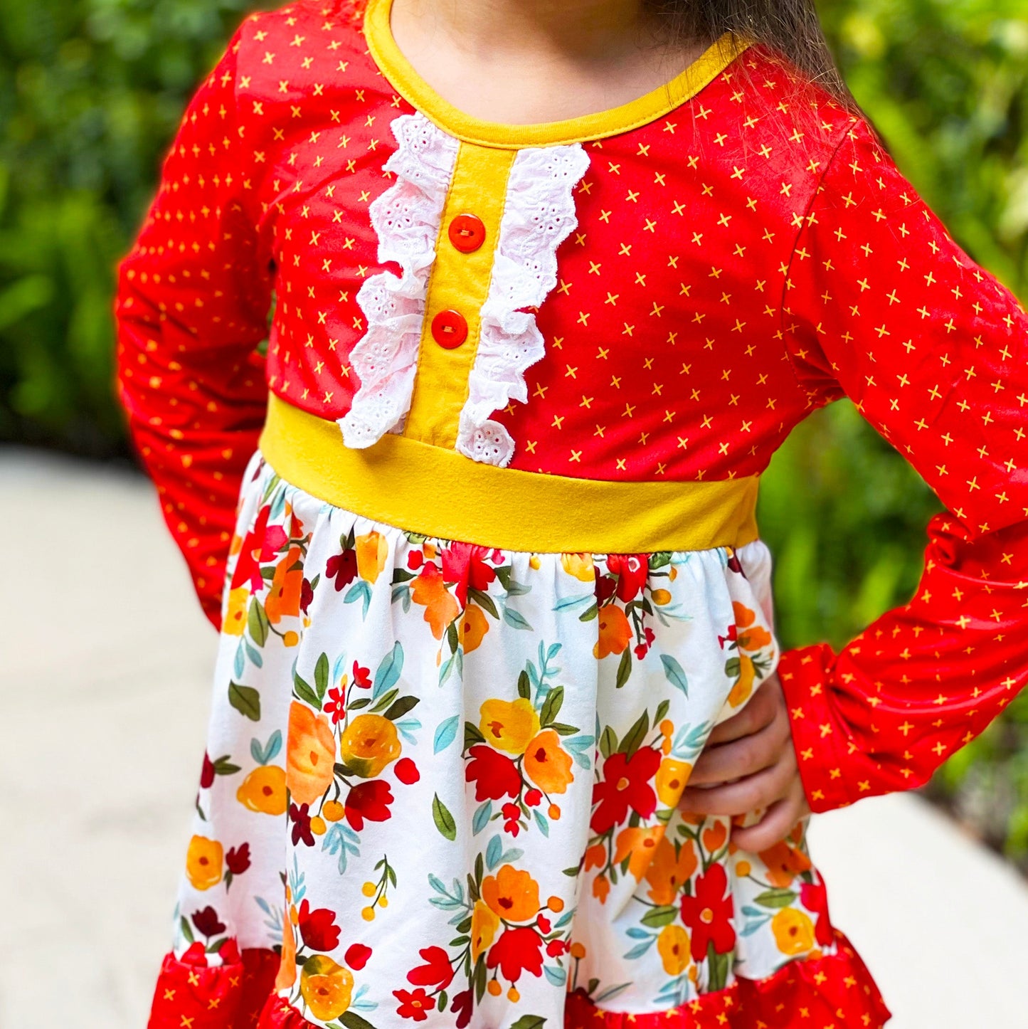 Boutique Girls Boutique Fall Floral Eyelet Tunic & Mustard Ruffle Pants Set