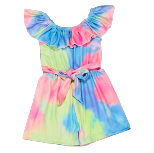 Girls Pastel Tie Dye Shorts Jumpsuit Easter Spring Kids Romper