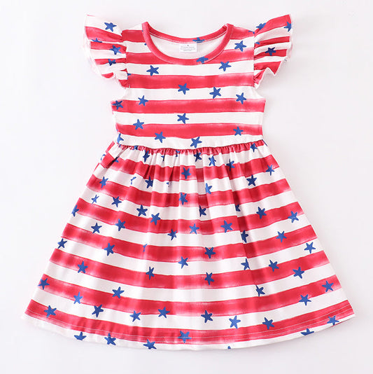 AL Limited Girls 4th of July Patriotic Stripes with Stars Swing Dress