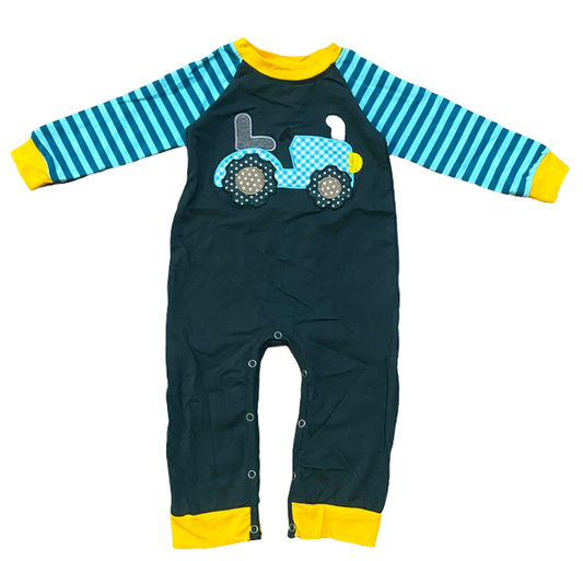 Baby Boys Blue Tractor Truck Fall Winter Cotton Romper