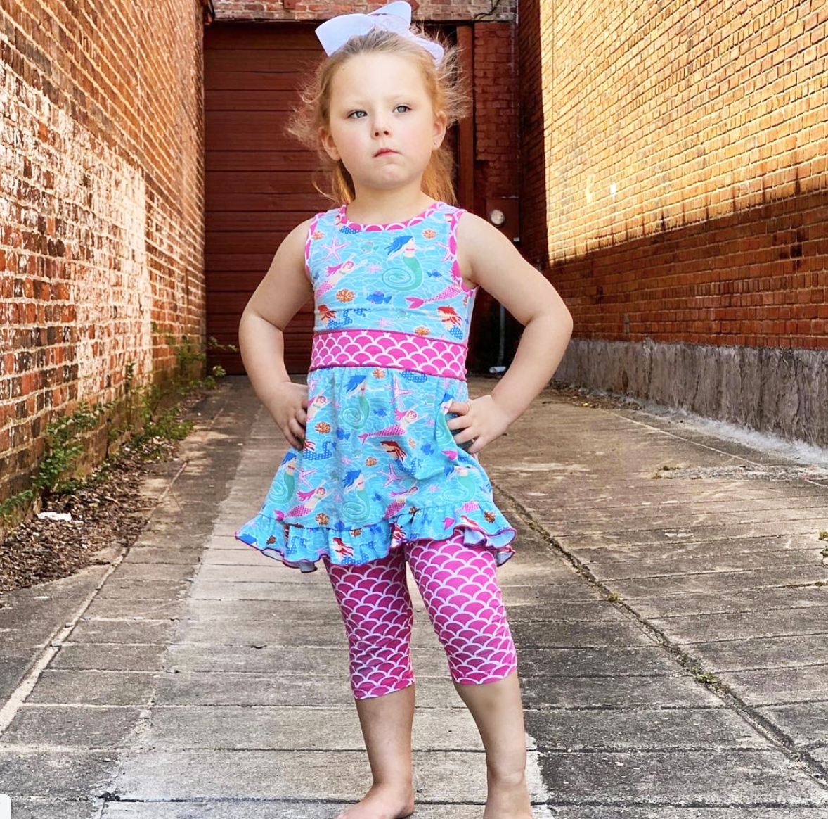 AnnLoren Little Toddler Big Girls' Mermaid Dress Leggings Boutique Clothing Set