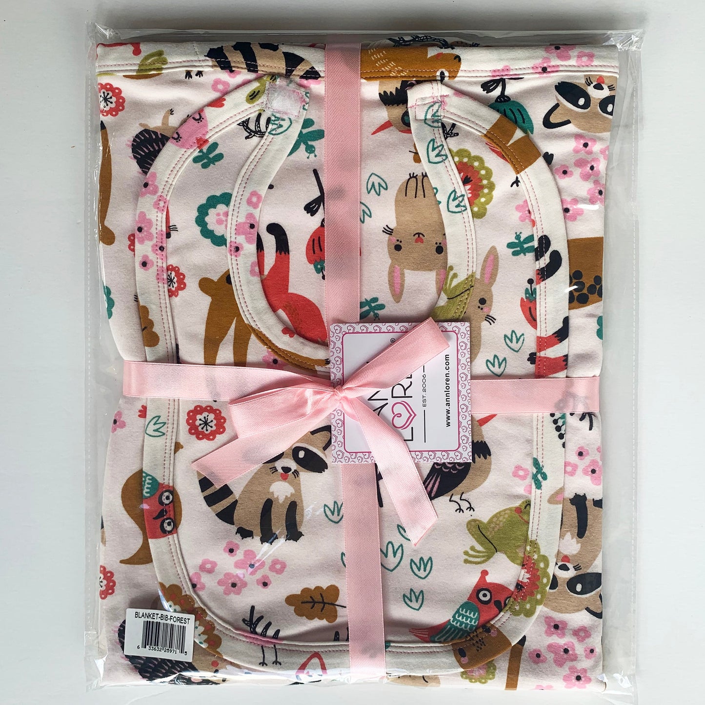 AnnLoren Baby Toddler Girls Forest Friends Blanket & Bib Gift Set 2 pc Knit Cotton