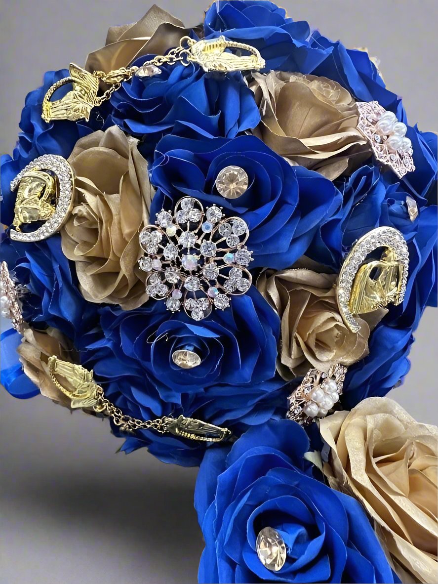 Unique eye catching circular layout and premium fabric floral textures on the Calla Collection BOUQUET CHARRO accessory.