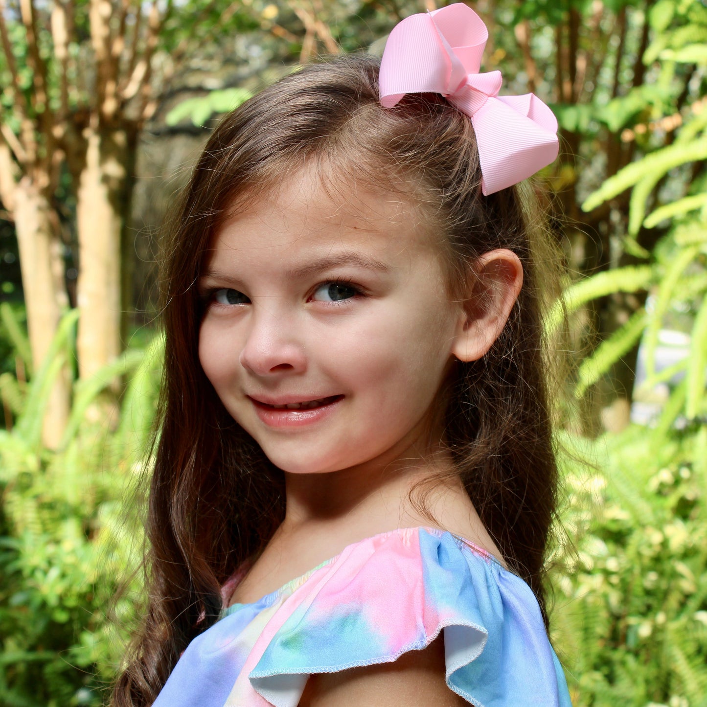 Set of 3- Baby Pink 4" Ribbon Bow Clips