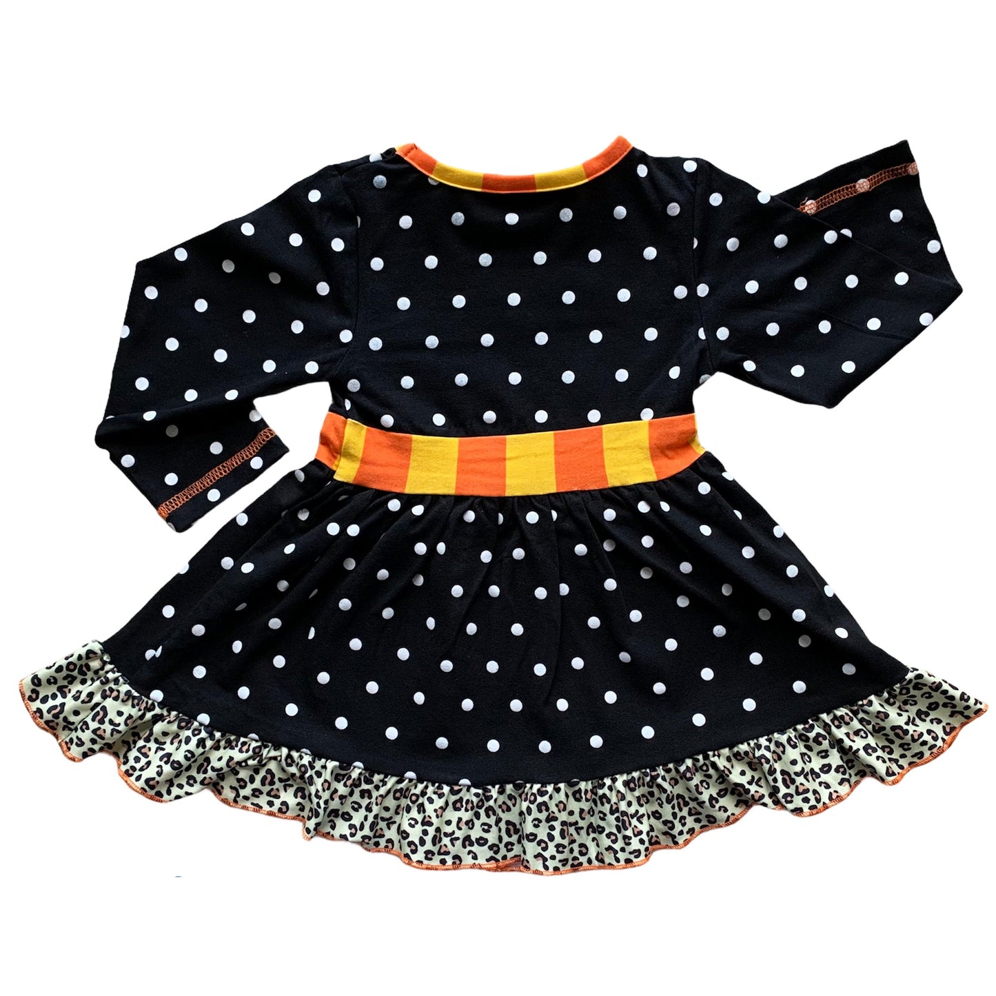 AnnLoren Girls Autumn Black Polka Dot Orange Pumpkin Dress & Leggings Outfit