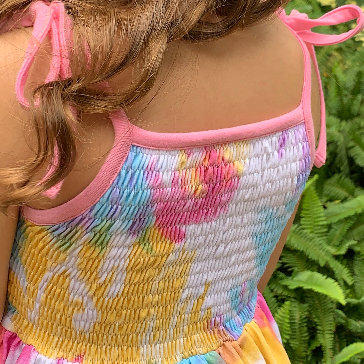 AnnLoren Big Little Girls Pastel Tie Dye Smocked Summer Swing Dress