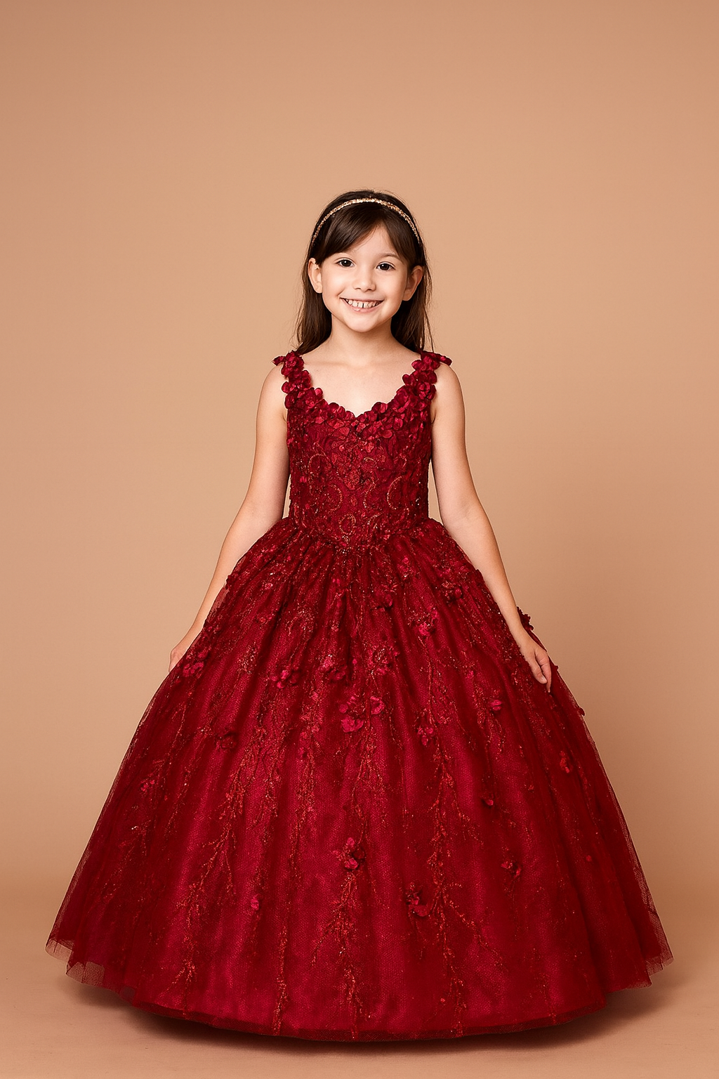 Calla Collection WB-103 special occasion princess dress with flower appliques