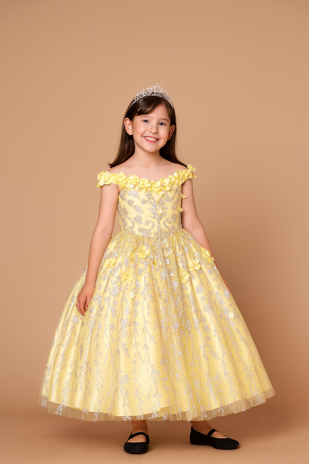 Calla Collection WB-103 classic floor length tiered mesh special event dress [1, 2, 3]