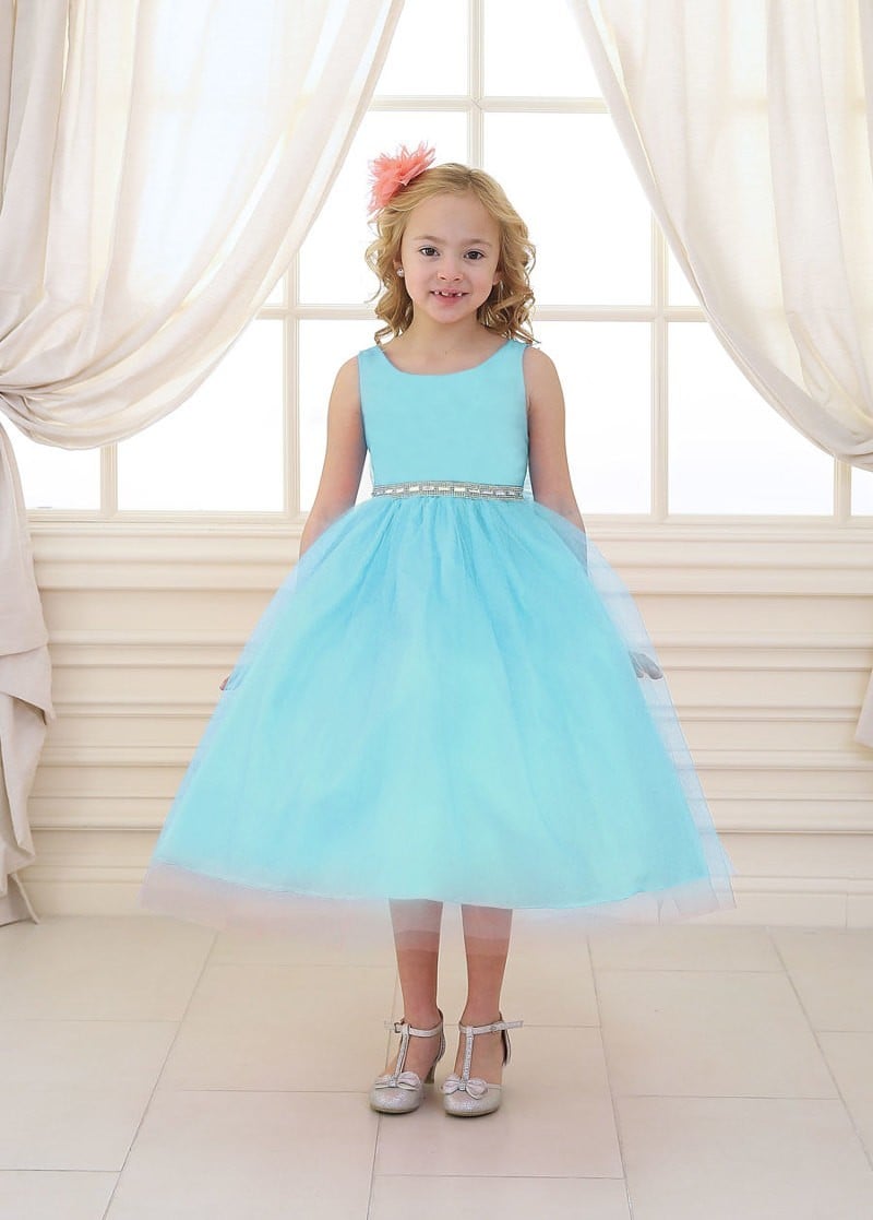 Calla Collection D-754 dress featuring a row of shimmering stones along the waistline