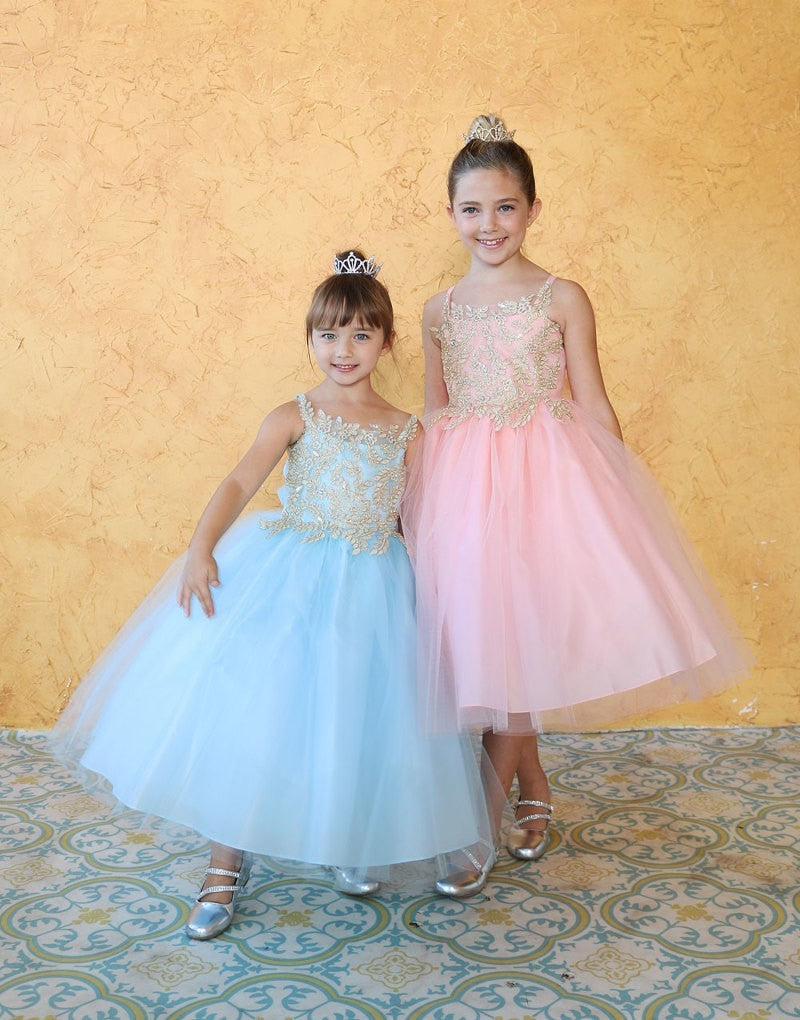 Calla Collection D-778 children's pageant dress with a striking rhinestone embellished top