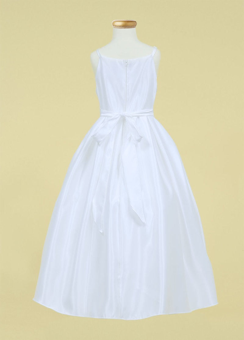 Wide sweeping floor-length ball gown skirt crafted from premium heavy-weight satin on the Calla Collection D-786 dress.